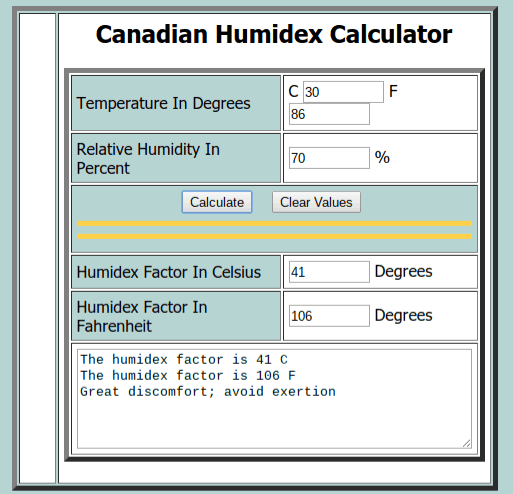 Canadian Humidex Calculator